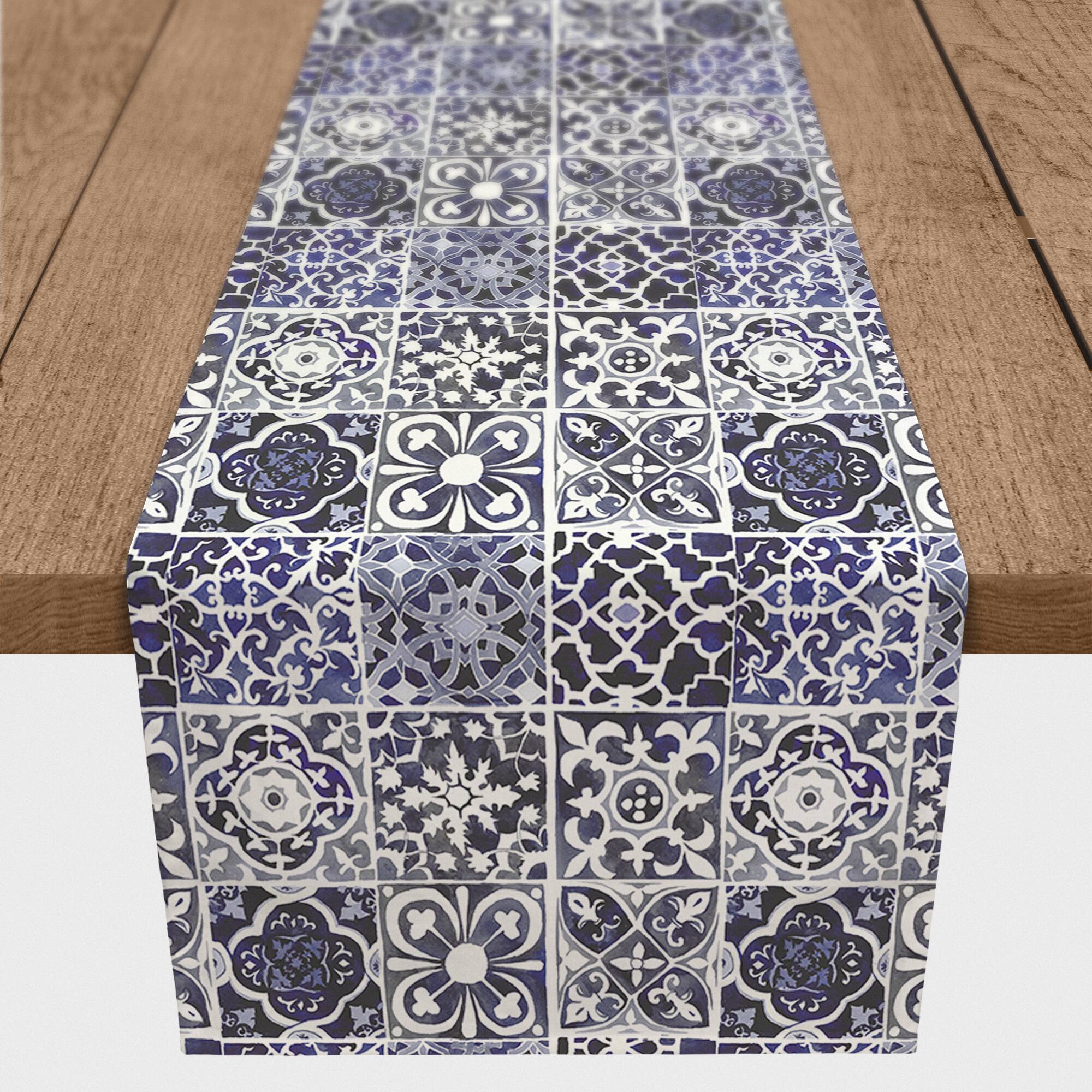 Blue Tiles Outdoor Table Runner